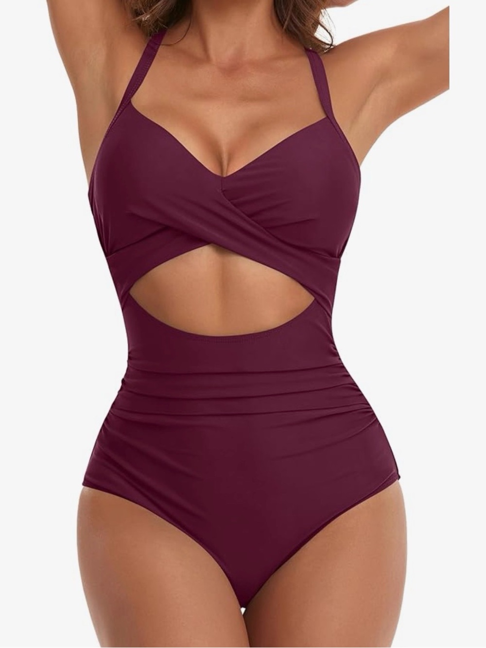 Plum Cutout One-Piece Swimsuit with Twist Front